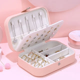 Portable Jewelry Box Button Leather Storage Earring Holder