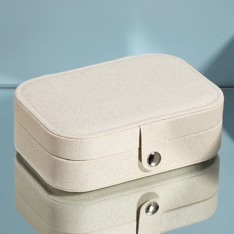 Portable Jewelry Box Button Leather Storage Earring Holder