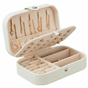 Portable Jewelry Box Button Leather Storage Zipper Jewelers