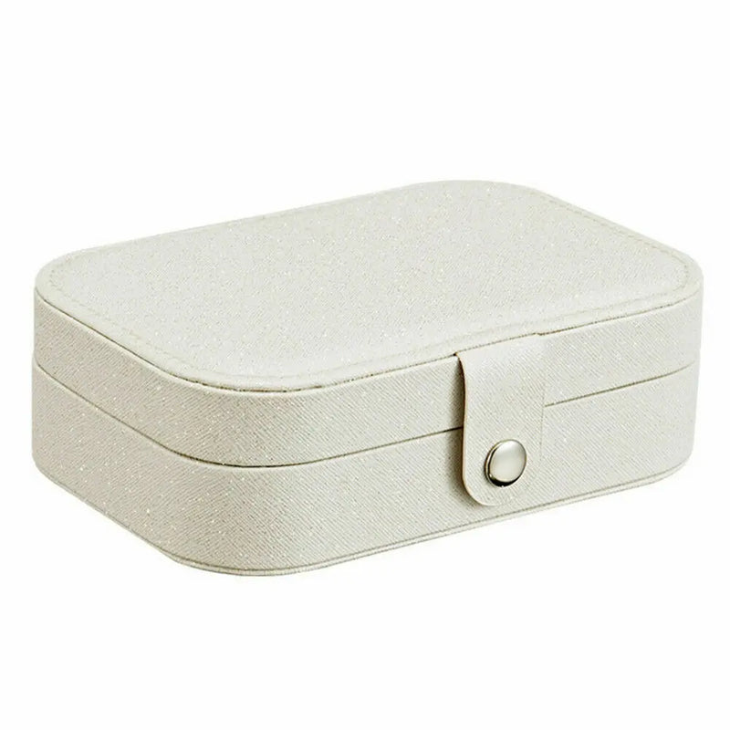 Portable Jewelry Box Button Leather Storage Zipper Jewelers