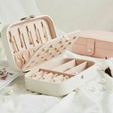 Portable Jewelry Box Button Leather Storage Zipper Jewelers