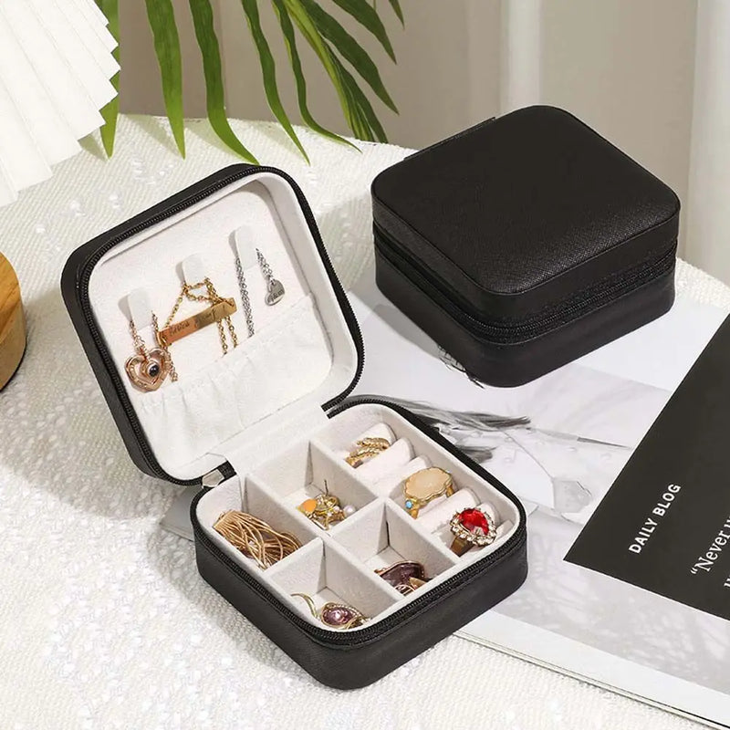 Portable Jewelry Box Leather Storage Organizer Earring Holder