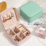 Portable Jewelry Box Leather Storage Organizer Earring Holder