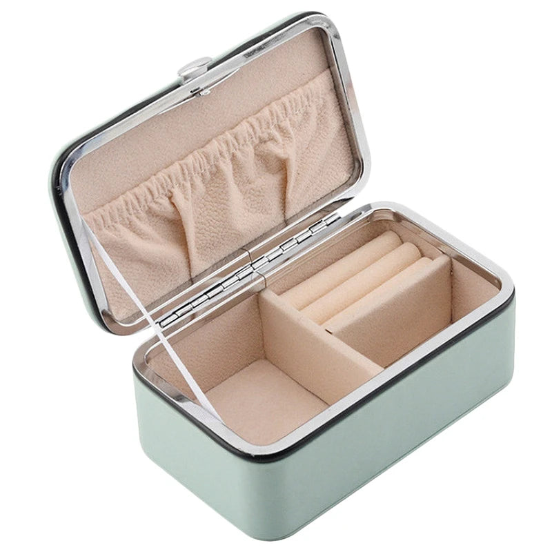 Portable Jewelry Box PU Leather Grids Storage Necklace Earrings