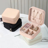 Portable Travel Jewelry Organizer Case Zipper Leather Storage