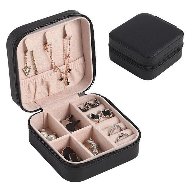 Portable Travel Jewelry Case Box Leather Earring Ring Holder