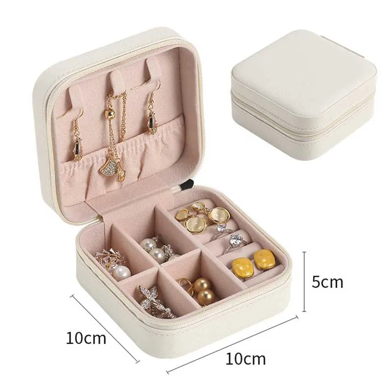 Portable Travel Jewelry Case Leather Organizer Display Box Earring Ring Holder