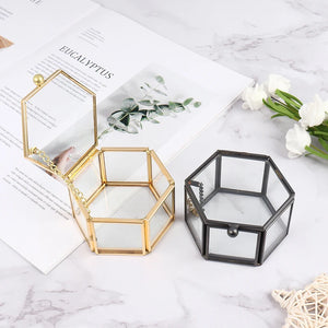 Hexagon Glass Ring Box Jewelry Organizer Holder