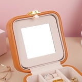 Jewelry Organizer Travel Storage Box Display Mirror Earring Holder PU Leather