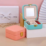 Jewelry Organizer Travel Storage Box Display Mirror Earring Holder PU Leather