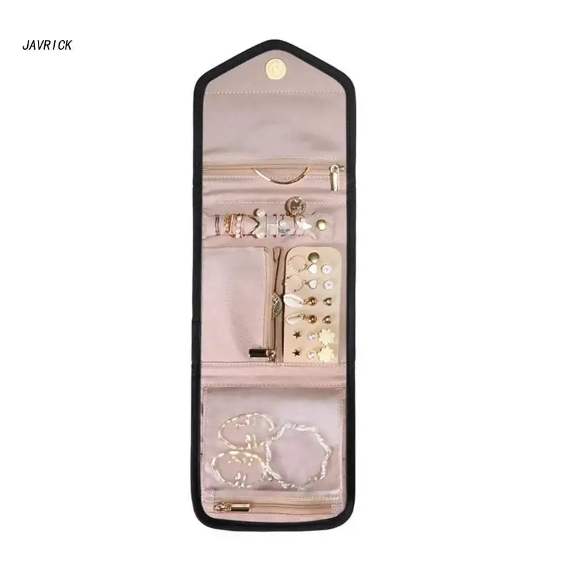 Travel Jewelry Organizer Roll Foldable Earring Necklace Holder Storage Case