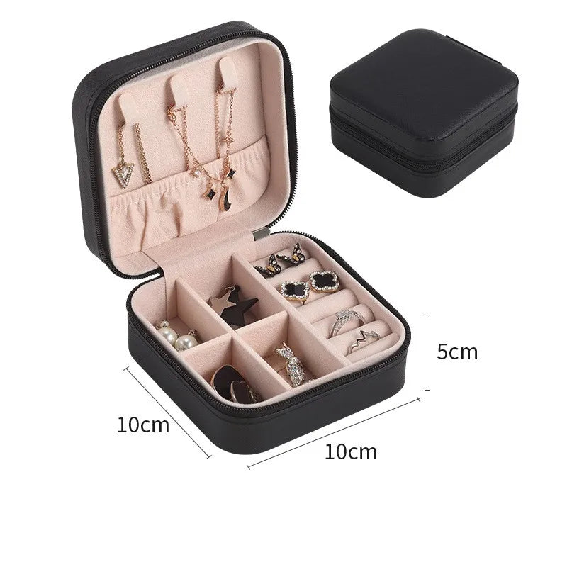 Portable Jewelry Organizer Box Earrings Storage Zip Mini PU Leather Gift