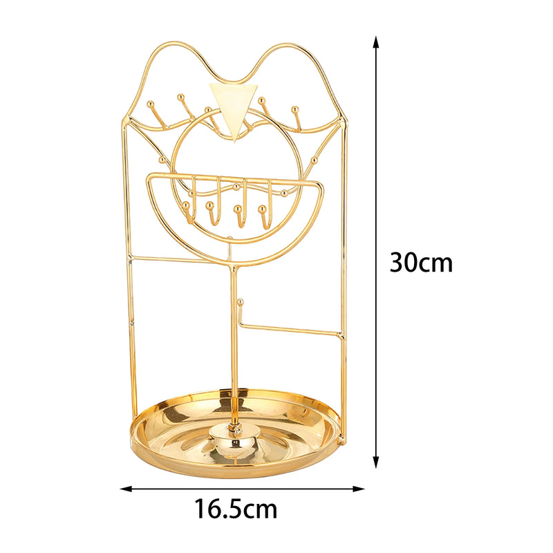 Metal Jewelry Organizer Stand with Hooks and Necklace Holder