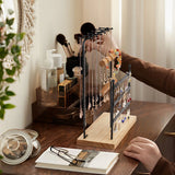 4-Tier Metal Jewelry Organizer Stand with Wood Base