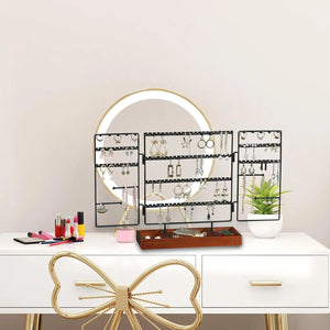 4-Tier Metal Jewelry Organizer Stand with Wood Base