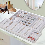 Velvet Jewelry Organizer Tray Set - 5 Pcs Stackable Storage Display