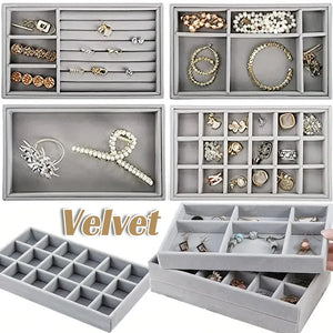 Velvet Jewelry Storage Tray Display Organizer Showcase Drawer Trays