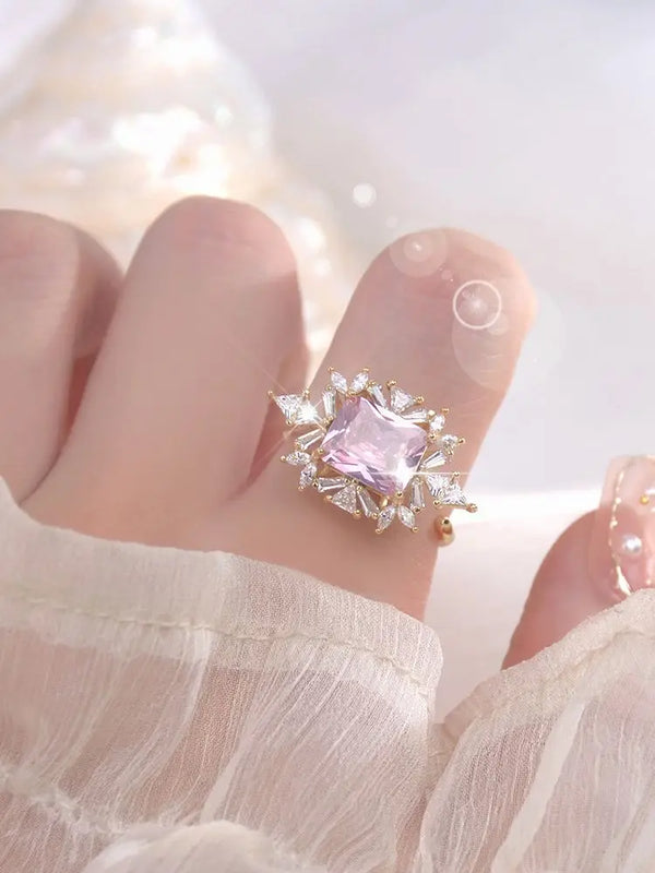 Pink Zircon Gemstone Finger Ring for Women Wedding