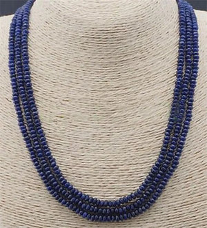 3-Row Natural Brazil Dark Sapphire Beads Necklace 17-18