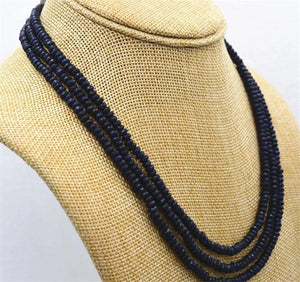 3-Row Natural Brazil Dark Sapphire Beads Necklace 17-18