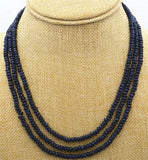 3-Row Natural Brazil Dark Sapphire Beads Necklace 17-18