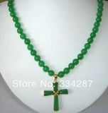 Green Jades Cross Pendant Necklace 18"