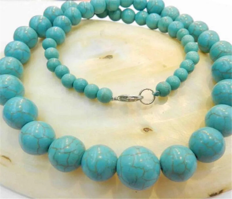 Turquoise Gems Round Beads Necklace AAA 6-14mm