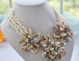 3 Row 18" Rice Pearl Shell Necklace