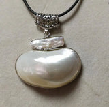 Freshwater Pearl Necklace with Biwa Dens Pendant & Mabe Pendant