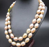 9-10MM Natural South Sea Pink Pearl Necklace 2 Row 18-19 Inch