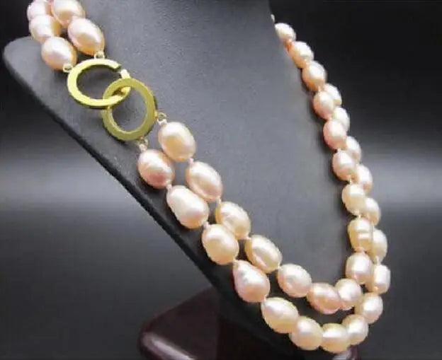 9-10MM Natural South Sea Pink Pearl Necklace 2 Row 18-19 Inch