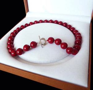 12mm Red Shell Pearl Necklace Heart Clasp 18''