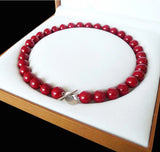 12mm Red Shell Pearl Necklace Heart Clasp 18''