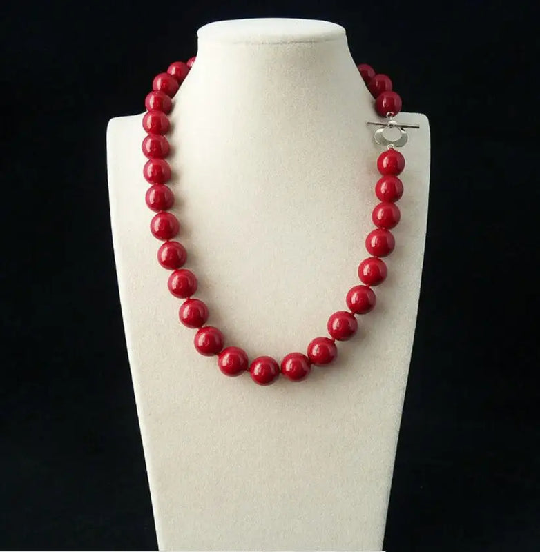 12mm Red Shell Pearl Necklace Heart Clasp 18''