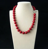 12mm Red Shell Pearl Necklace Heart Clasp 18''