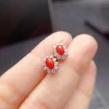 Red Coral Stud Earrings 925 Silver 6*4mm for Daily Wear