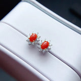 Red Coral Stud Earrings 925 Silver 6*4mm for Daily Wear