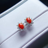 Red Coral Stud Earrings 925 Silver 6*4mm for Daily Wear