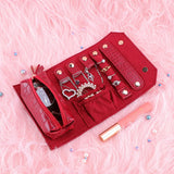 Leather Jewelry Roll Up Bag Organizer Travel Necklace Earrings Ring Storage