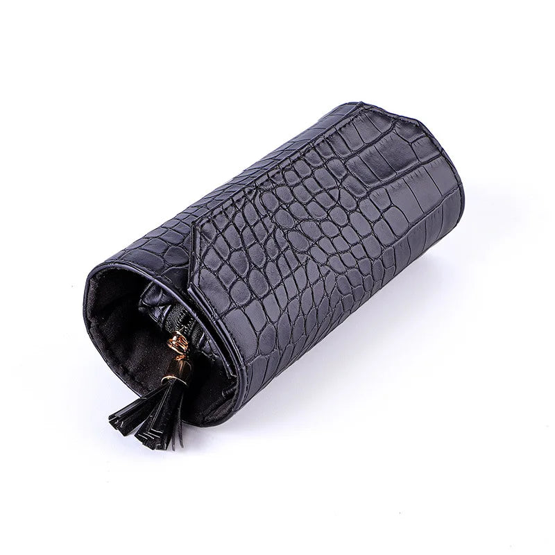 Leather Jewelry Roll Up Bag Organizer Travel Necklace Earrings Ring Storage