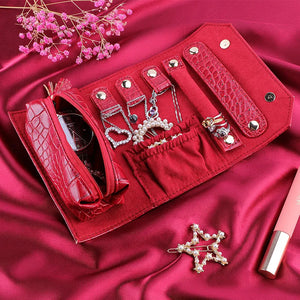 Leather Jewelry Roll Up Bag Organizer Travel Necklace Earrings Ring Storage