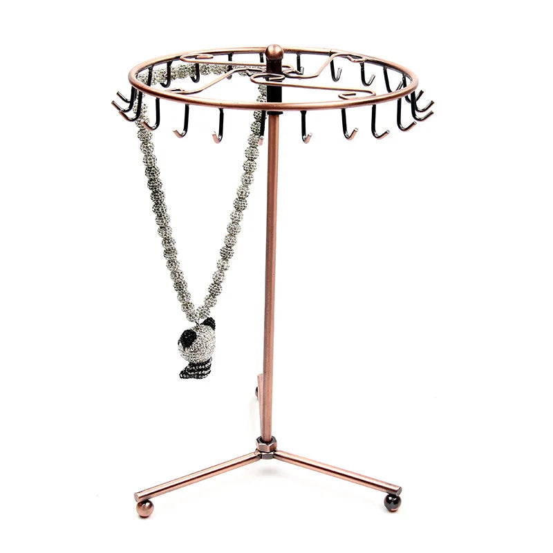 Rotating Ring Display Holder Necklace Stand 23 Hooks Metal Shelf Organizer