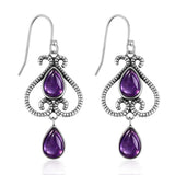 S925 Sterling Silver Ethnic Amethyst Earrings 6X9MM Pear Shape Wedding