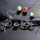 S925 Sterling Silver Ethnic Amethyst Earrings 6X9MM Pear Shape Wedding