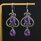 S925 Sterling Silver Ethnic Amethyst Earrings 6X9MM Pear Shape Wedding