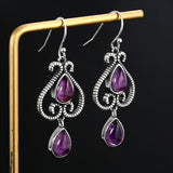 S925 Sterling Silver Ethnic Amethyst Earrings 6X9MM Pear Shape Wedding