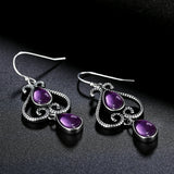 S925 Sterling Silver Ethnic Amethyst Earrings 6X9MM Pear Shape Wedding