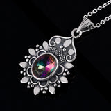 S925 Sterling Silver Flower Pendant Necklace 7X9MM Oval Lady Gift
