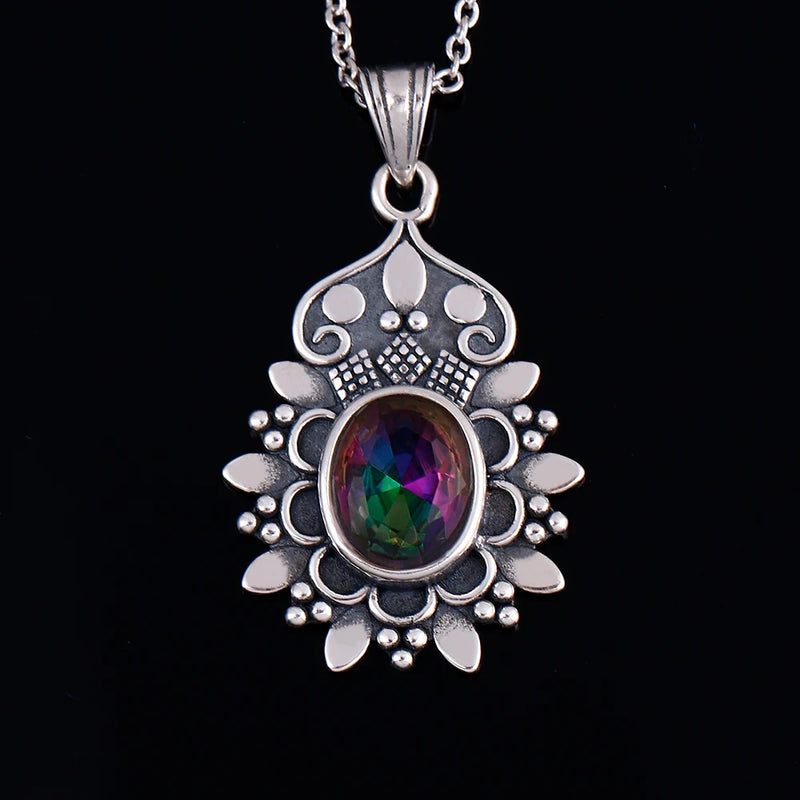S925 Sterling Silver Flower Pendant Necklace 7X9MM Oval Lady Gift