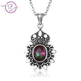 S925 Sterling Silver Flower Pendant Necklace 7X9MM Oval Lady Gift